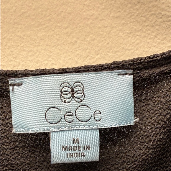 CeCe Black V-Neck Blouse with Puff Sleeves - Picture 2 of 6